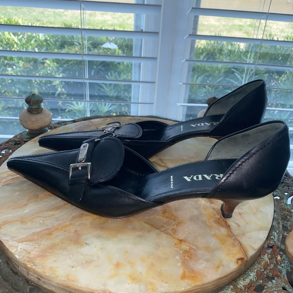 Vintage Prada Black Leather Pointed-Toe D'Orsay Flats Sz 36 - Picture 5 of 6